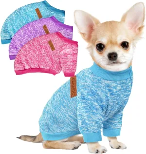 3 Pack Dog Sweaters for Small Dogs Girl Boy Winter Fleece Clothes Warm Soft Dog Sweatshirt Outfit for Dogs Cats Pet Apparel (Rose Light Blue Purple, Medium)
