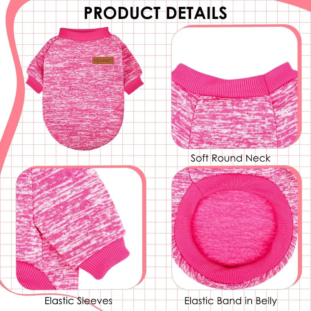 3 Pack Dog Sweaters for Small Dogs Girl Boy Winter Fleece Clothes Warm Soft Dog Sweatshirt Outfit for Dogs Cats Pet Apparel (Rose Red Pink, Medium)