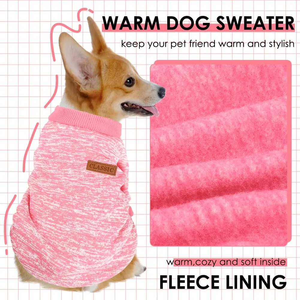 3 Pack Dog Sweaters for Small Dogs Girl Boy Winter Fleece Clothes Warm Soft Dog Sweatshirt Outfit for Dogs Cats Pet Apparel (Rose Red Pink, Medium)