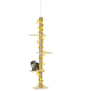 3-Tier Height Adjustable Cat Tree, 202-242cm - Beige & Yellow