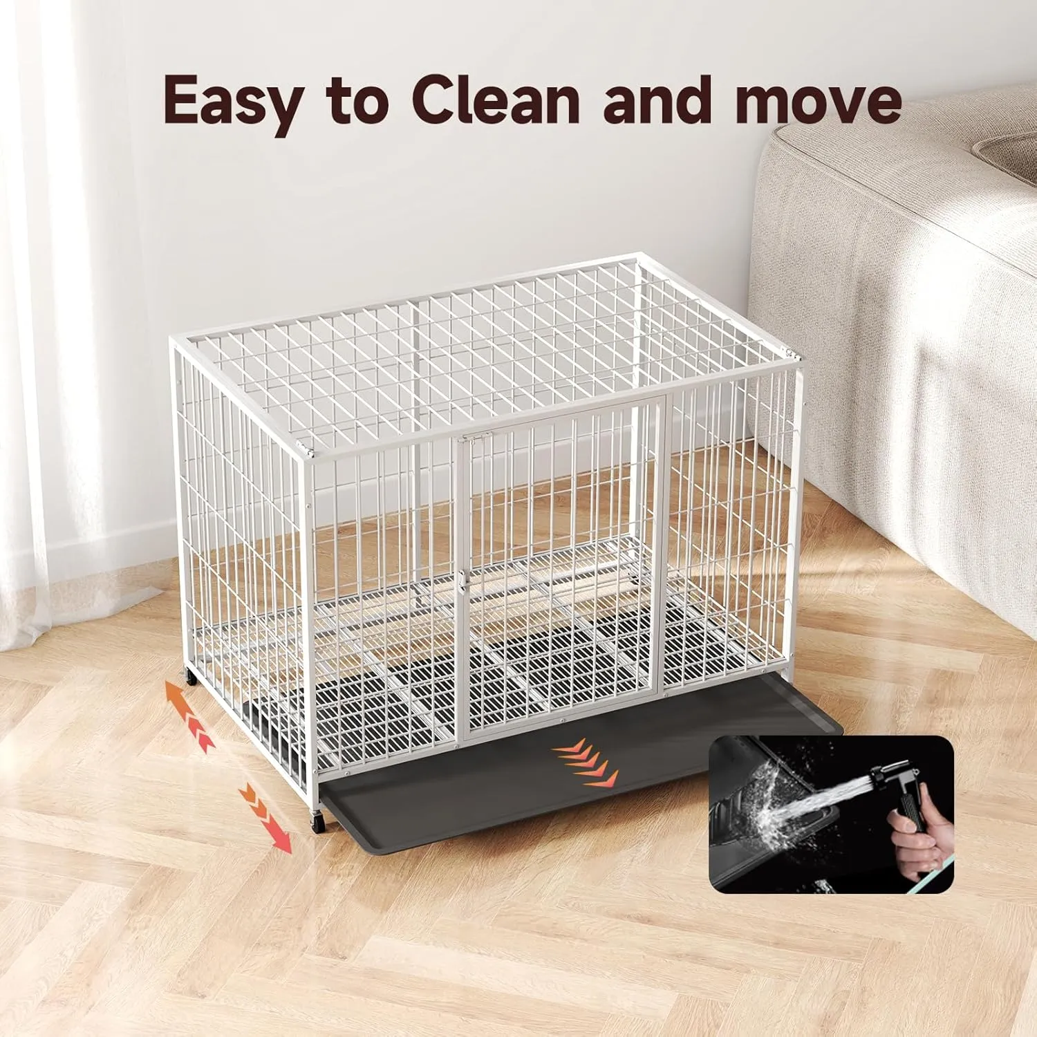 42/38 Inch Dog Crates for Meidum Small Dogs Folding Metal Wire Cages Dog Kennels Pet Cage with Double-Door, Removable Tray White