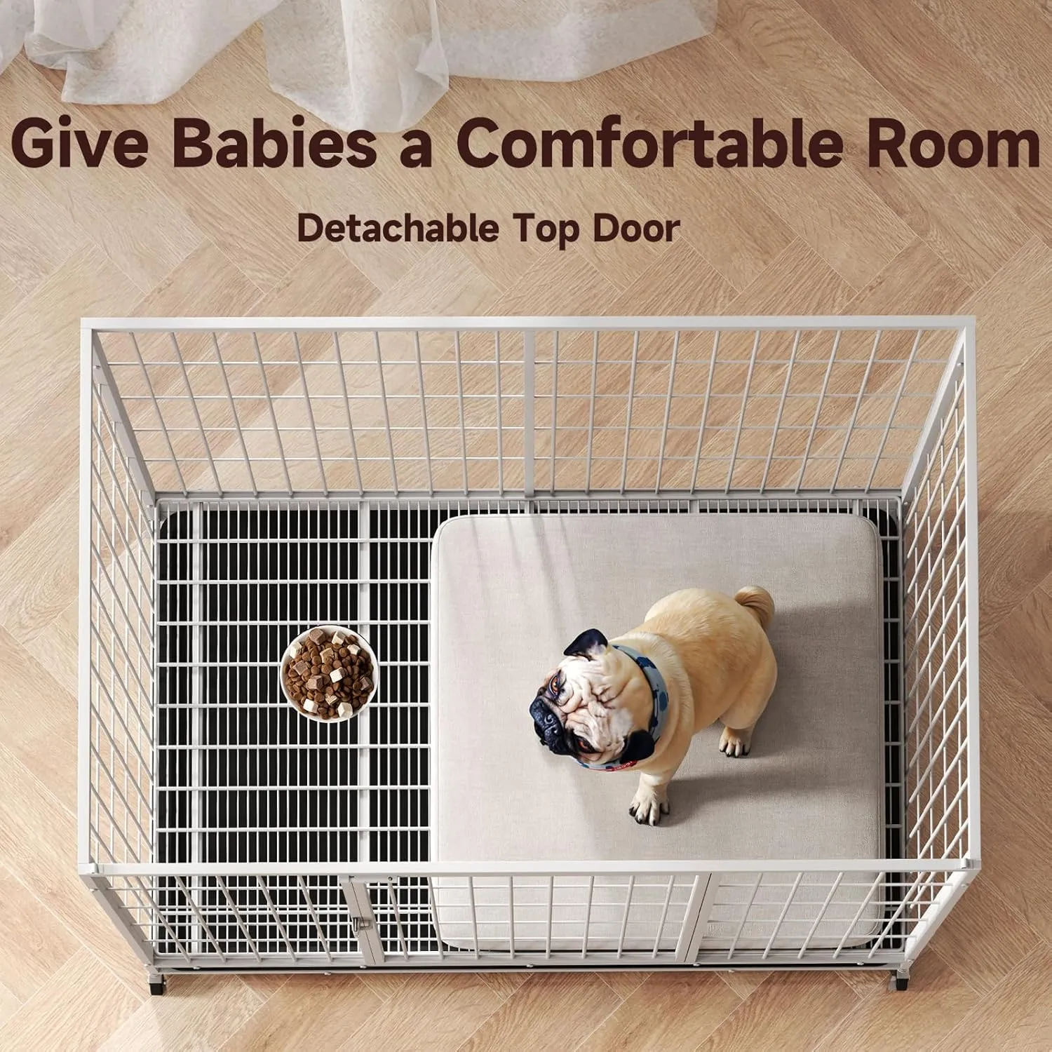 42/38 Inch Dog Crates for Meidum Small Dogs Folding Metal Wire Cages Dog Kennels Pet Cage with Double-Door, Removable Tray White