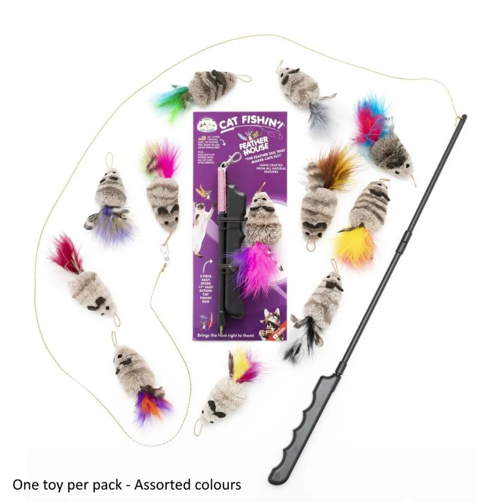 Cat Fishin' Rod Teaser Cat Toy | Feather Mouse