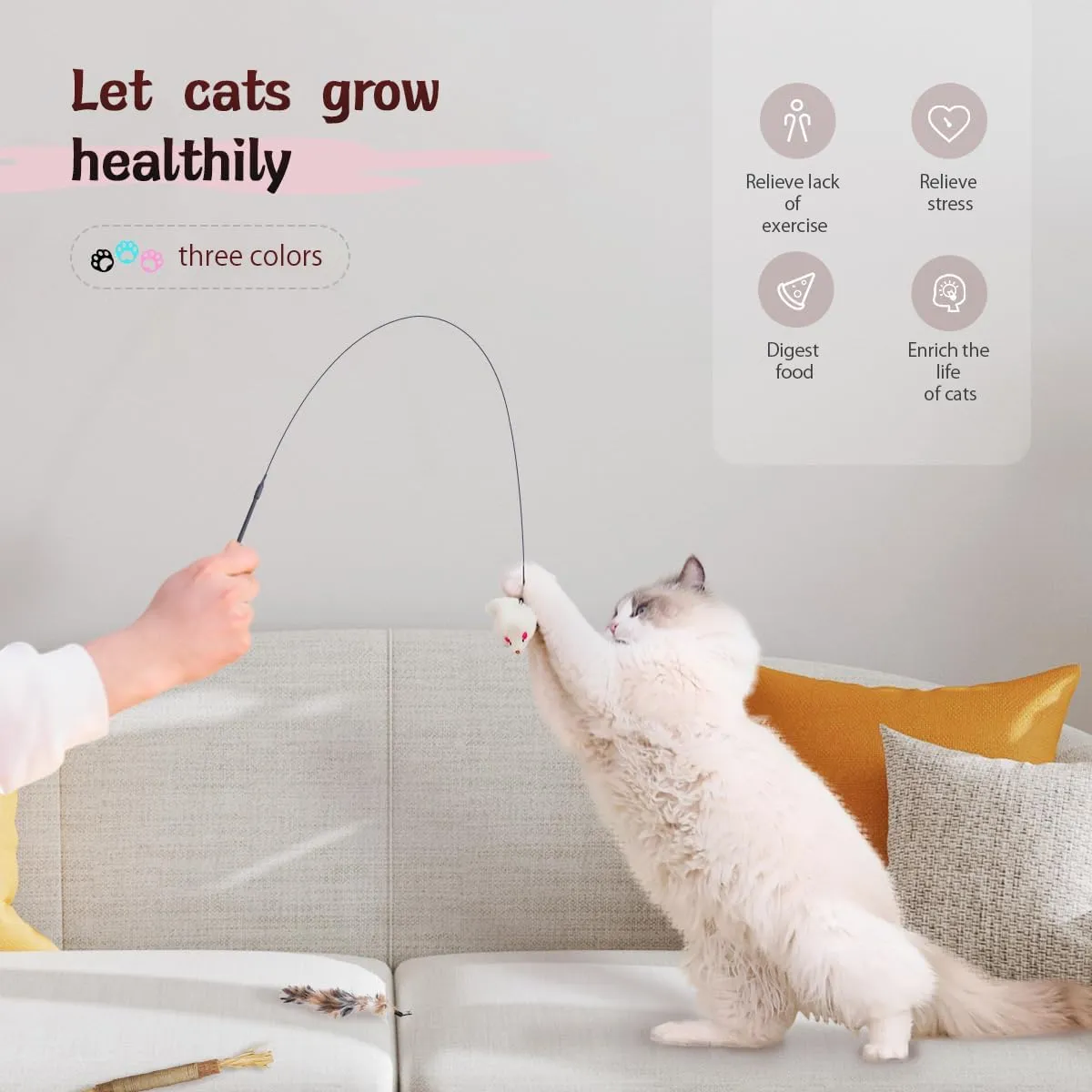 Cat Toys3 in 1 Dual Mode Interactive Feather Toy - Self-PlayEnhanced Suction Cup Kitten Wand ToySuctions to GroundToys for Bored Indoor Adult Cats (Blue)