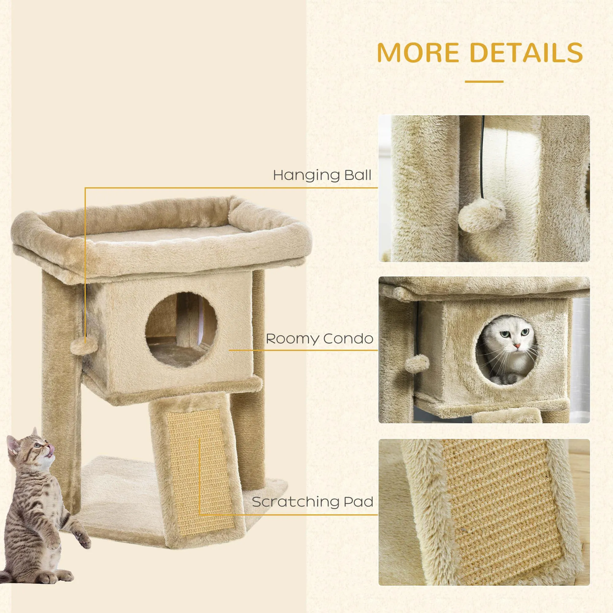 Cat Tree Tower Climbing Activity Center 40 x 40 x 57cm - Caramel