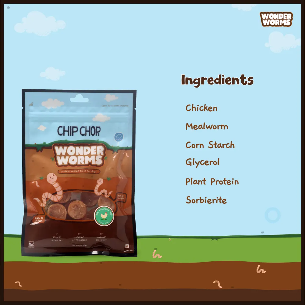 Chip Chops Wonder Worms Chicken Rings with Mealworm Dog Treats (Limited Shelf Life)