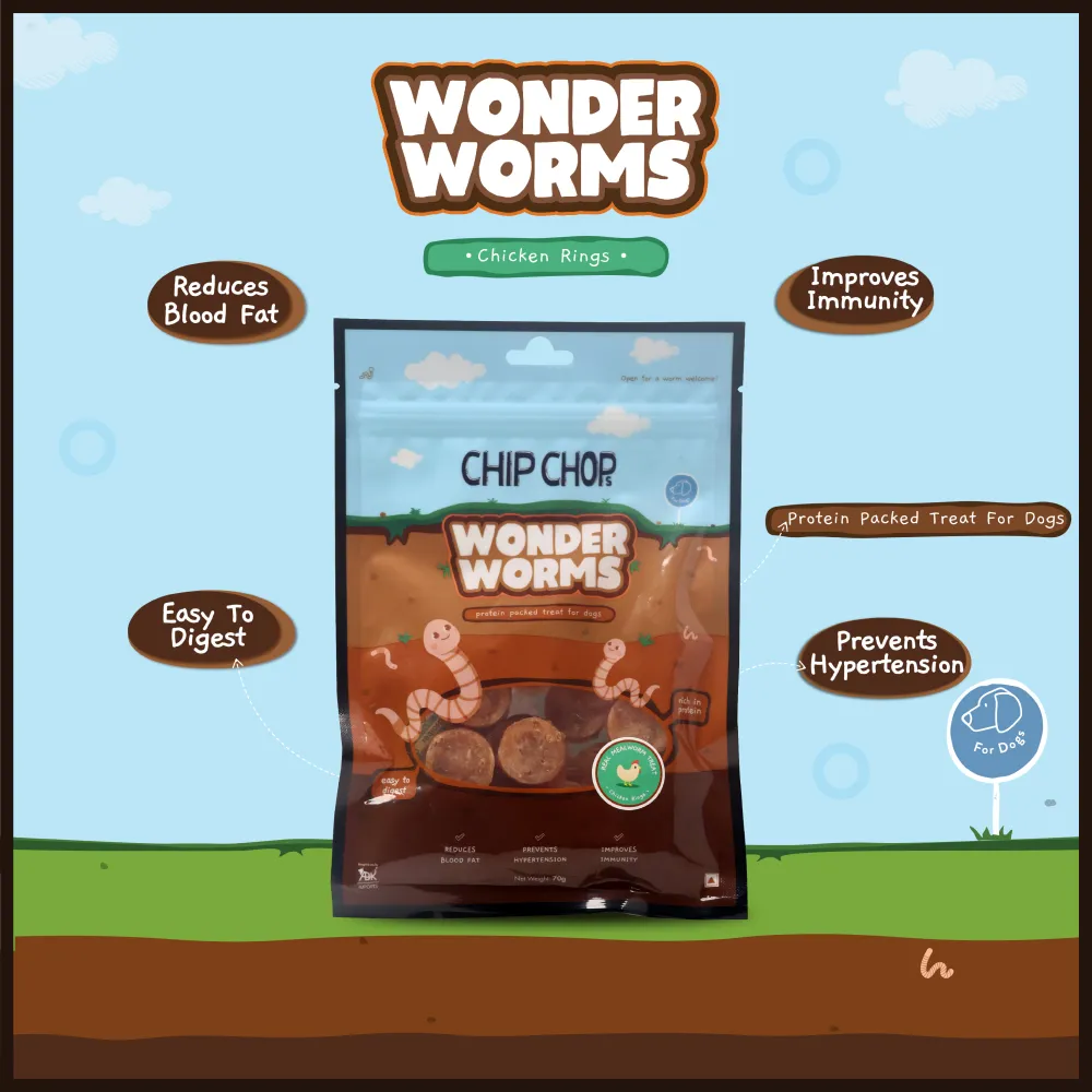 Chip Chops Wonder Worms Chicken Rings with Mealworm Dog Treats (Limited Shelf Life)