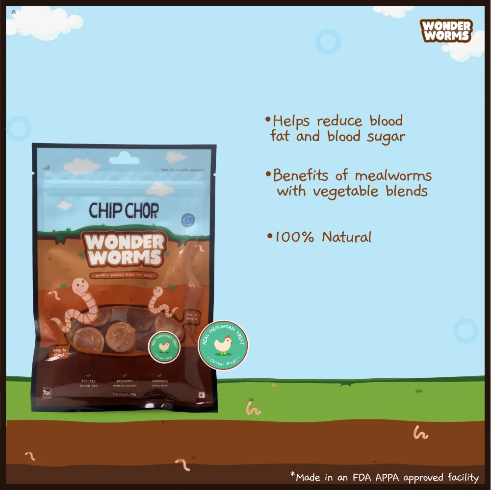 Chip Chops Wonder Worms Chicken Rings with Mealworm Dog Treats (Limited Shelf Life)