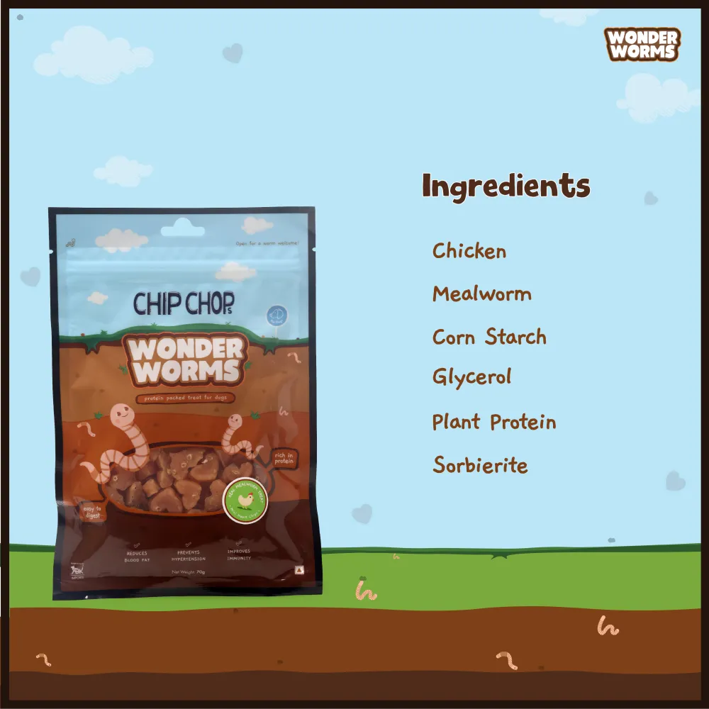 Chip Chops Wonder Worms Mini Chicken Hearts with Mealworms Dog Treats (Limited Shelf Life)
