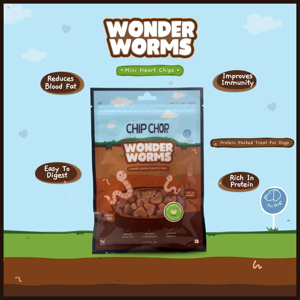 Chip Chops Wonder Worms Mini Chicken Hearts with Mealworms Dog Treats (Limited Shelf Life)
