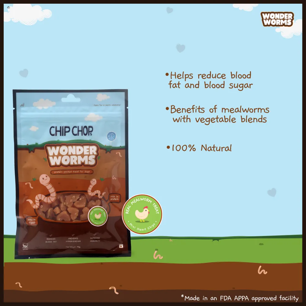 Chip Chops Wonder Worms Mini Chicken Hearts with Mealworms Dog Treats (Limited Shelf Life)