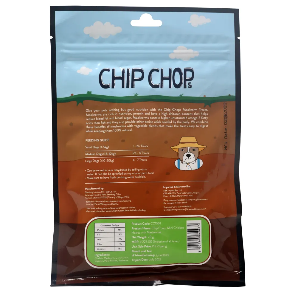 Chip Chops Wonder Worms Mini Chicken Hearts with Mealworms Dog Treats (Limited Shelf Life)