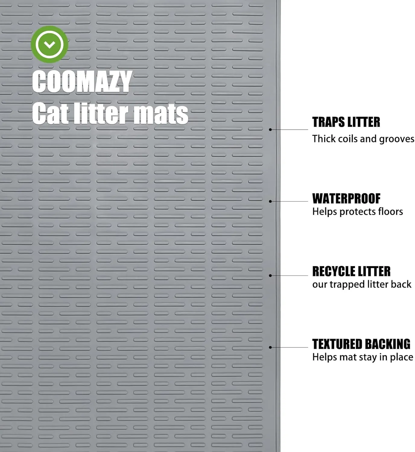 Coomazy 28x20" Large Water Resistant Cat Litter Box Mat - Easy Clean, Textured Backing for Stay-in-Place, Less Waste, Traps Mess, Soft on Paws, Perfect for Cleaner Floors, Gray