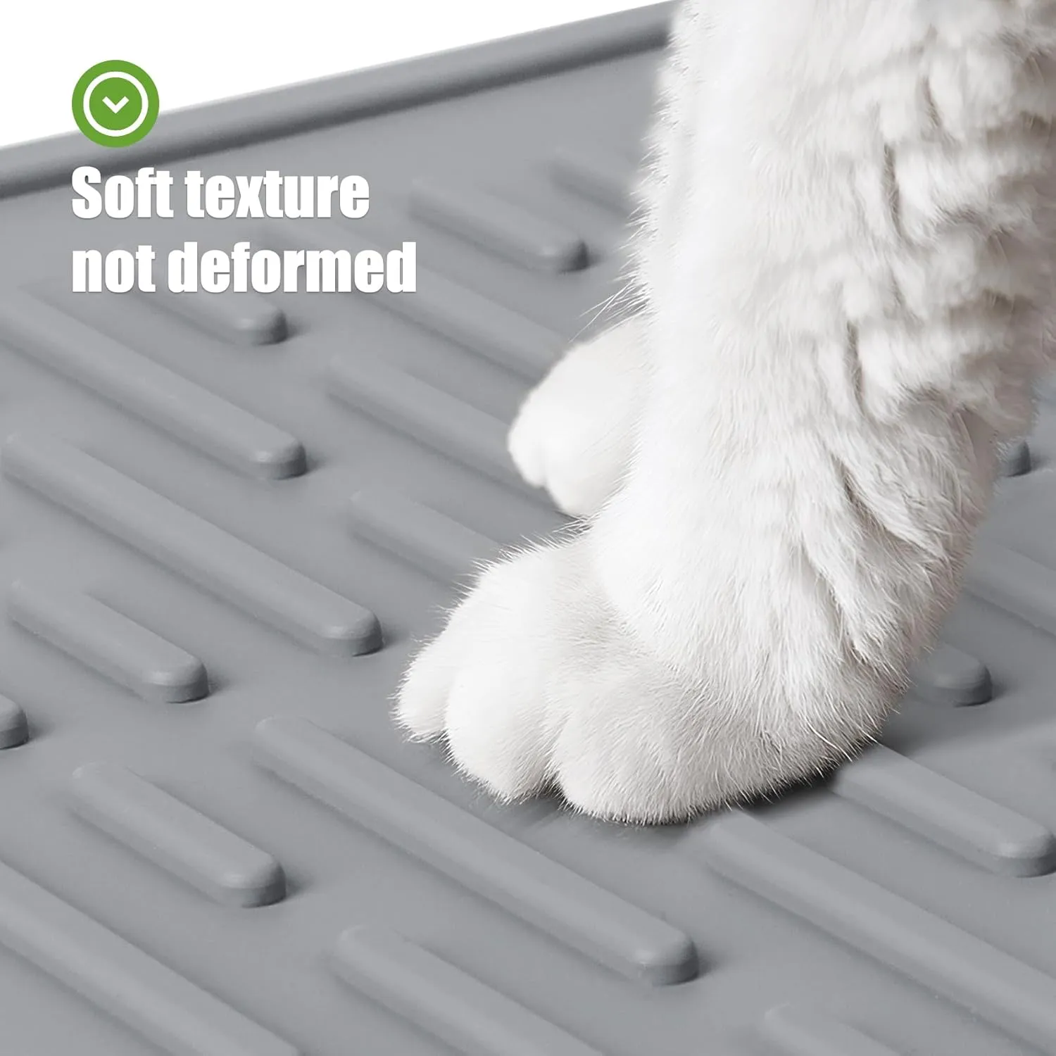 Coomazy 28x20" Large Water Resistant Cat Litter Box Mat - Easy Clean, Textured Backing for Stay-in-Place, Less Waste, Traps Mess, Soft on Paws, Perfect for Cleaner Floors, Gray