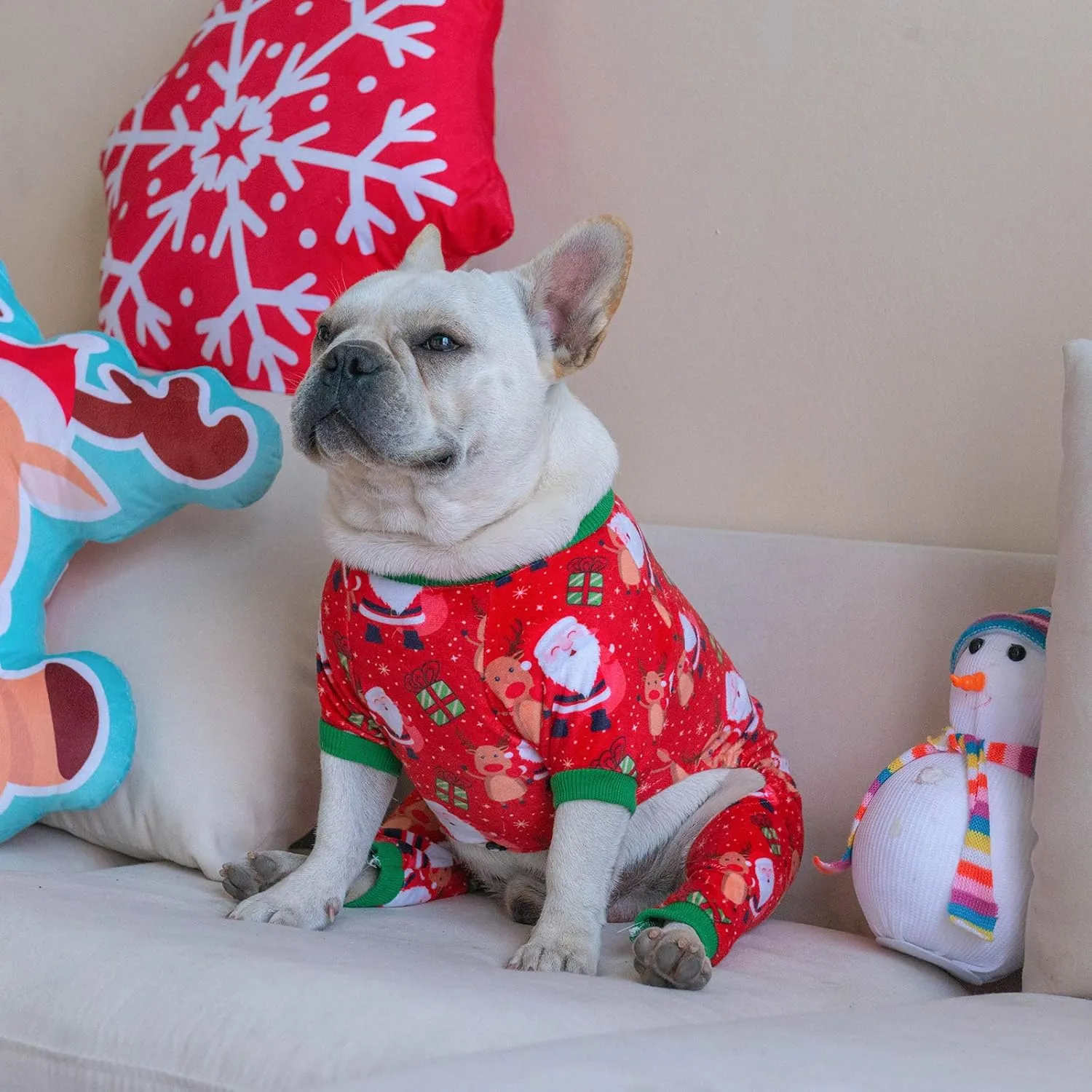 CuteBone Small Dogs Christmas Outfit Soft Puppy Onesies Pjs Dog Pajamas Pet Coat Cat Apparel Comfy Doggie Jumpsuit Bodysuit for All Seasons P135XS