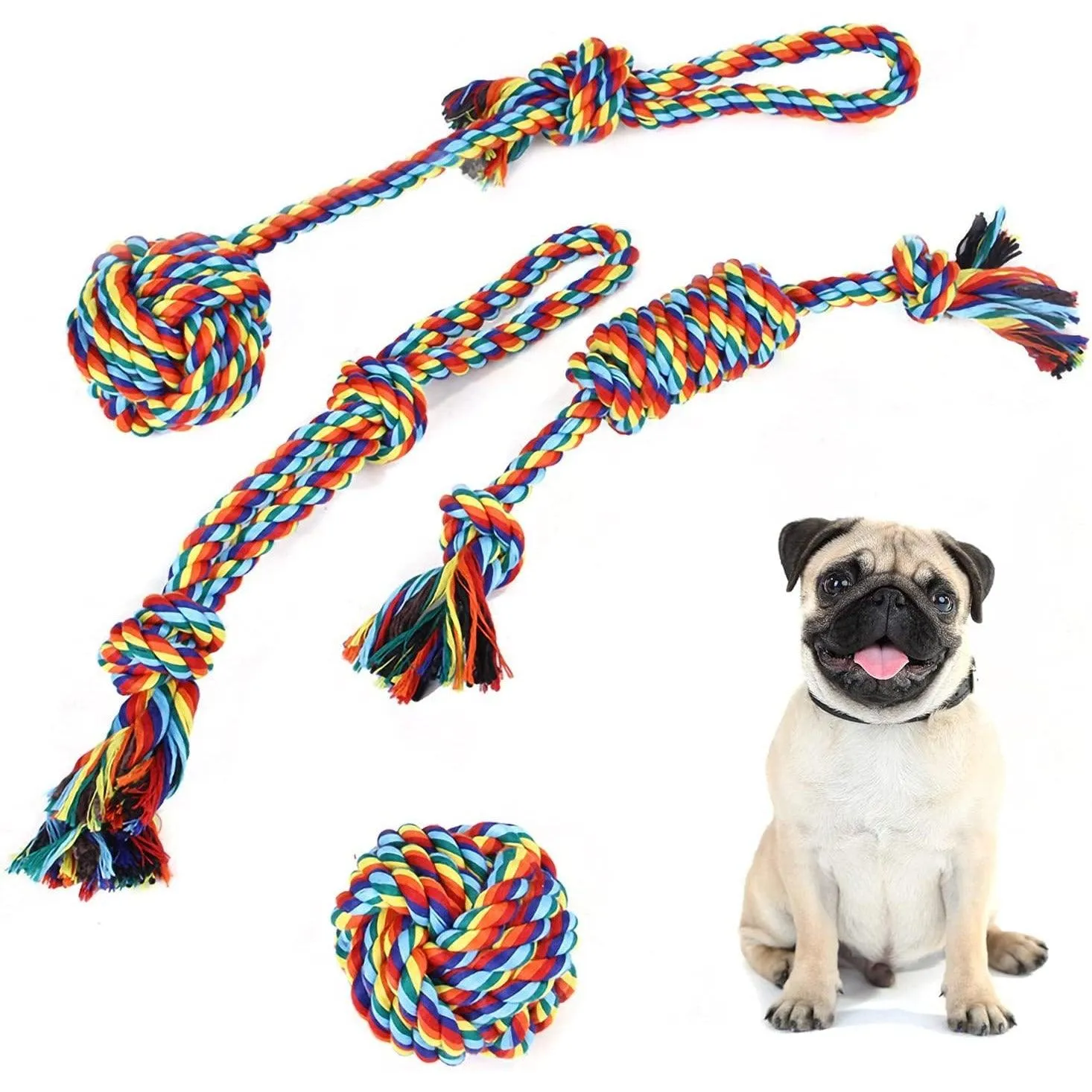 Dog Rope Toys 4 Pack, Colorful Braided Cotton Rope Dog Toy for Puppies Puppy Small Dog Teething Chew, Cleaning Pet's Teeth During Playtime,