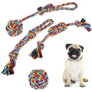 Dog Rope Toys 4 Pack, Colorful Braided Cotton Rope Dog Toy for Puppies Puppy Small Dog Teething Chew, Cleaning Pet's Teeth During Playtime,