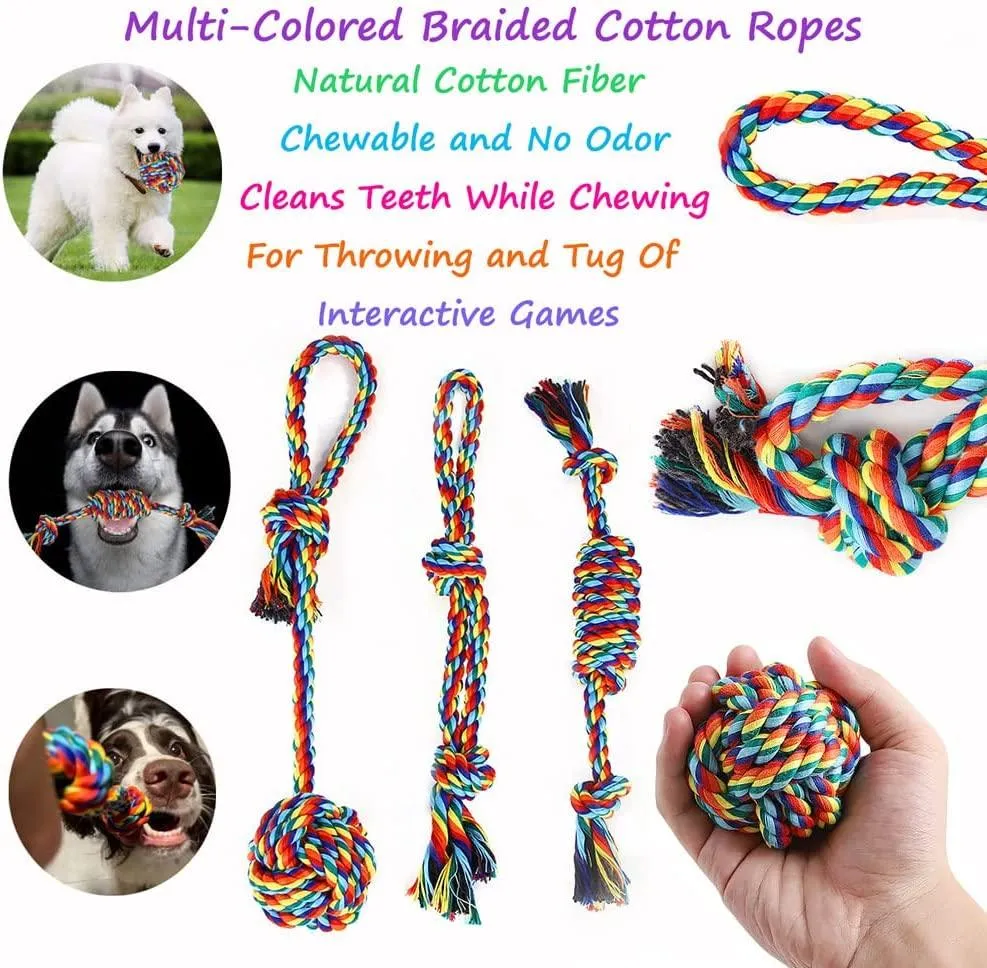 Dog Rope Toys 4 Pack, Colorful Braided Cotton Rope Dog Toy for Puppies Puppy Small Dog Teething Chew, Cleaning Pet's Teeth During Playtime,