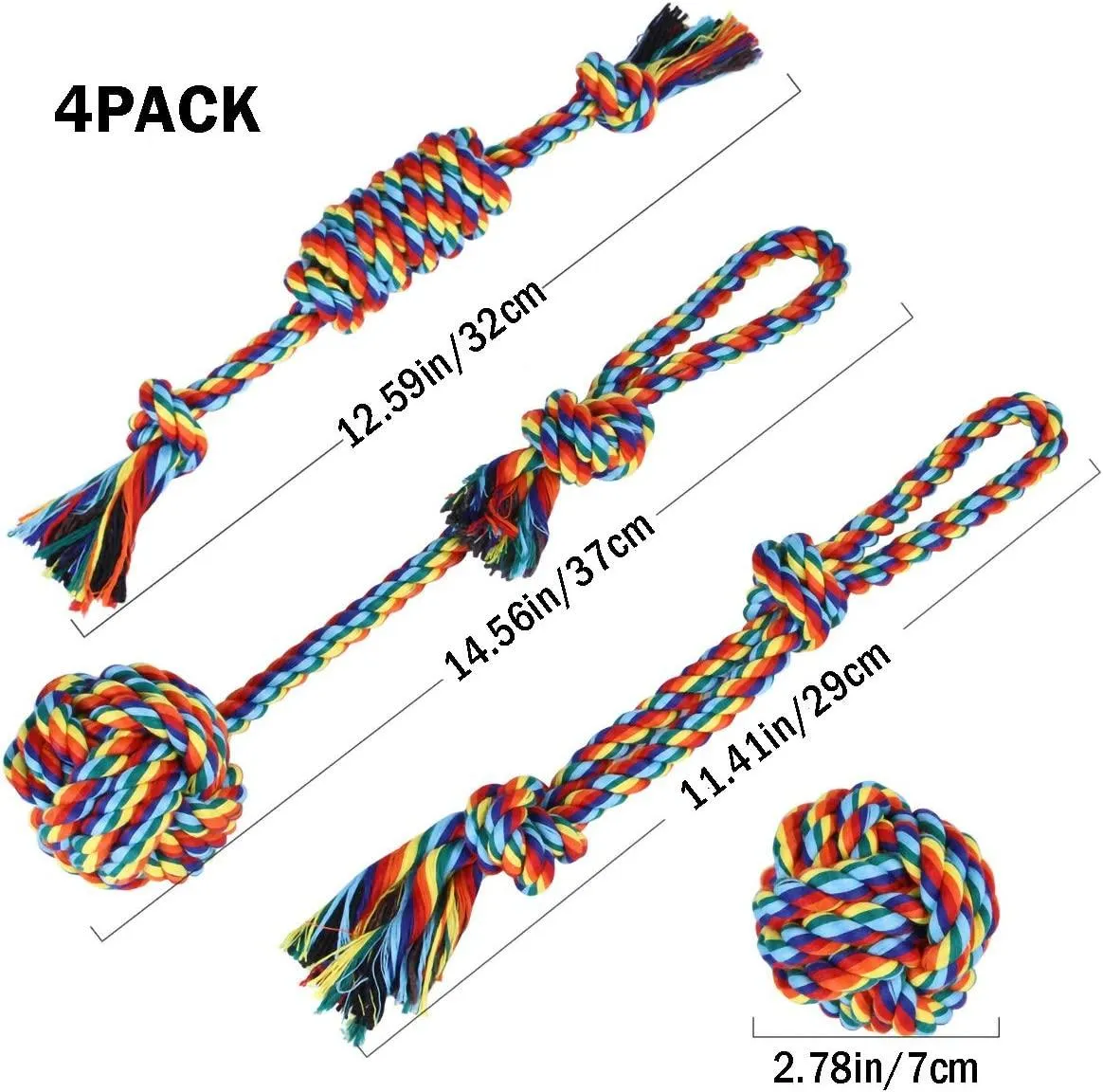 Dog Rope Toys 4 Pack, Colorful Braided Cotton Rope Dog Toy for Puppies Puppy Small Dog Teething Chew, Cleaning Pet's Teeth During Playtime,
