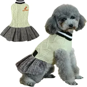 Dog Sweater Dress for Small Dogs, Knitted Dog Girl Sweater Winter Warm Puppy Clothes, Turtleneck Pet Sweater Pullover for Cat & Doggie (Beige, S)