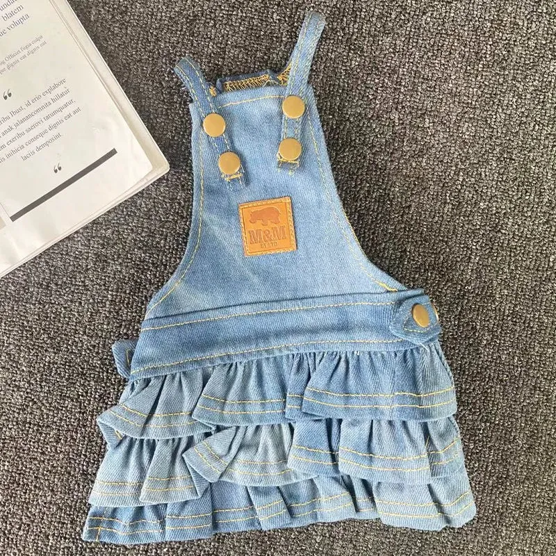 DOGGY DRIP Pet Denim Skirt Two-Tone Casual Teddy Bichon Dog Clothes Blue White Pet Clothes