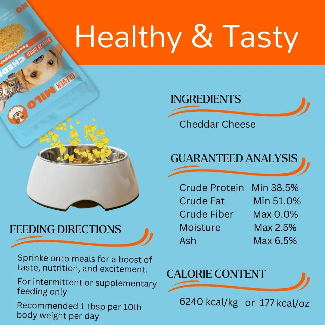 Freeze Dried Dog Food Treats - Dogs Cheese Treats - Also Use As Topper or Treat; Freeze Dried Raw Dog Food - Healthy Dog Treats (Pack of 01, Cheddar Cheese Topper)