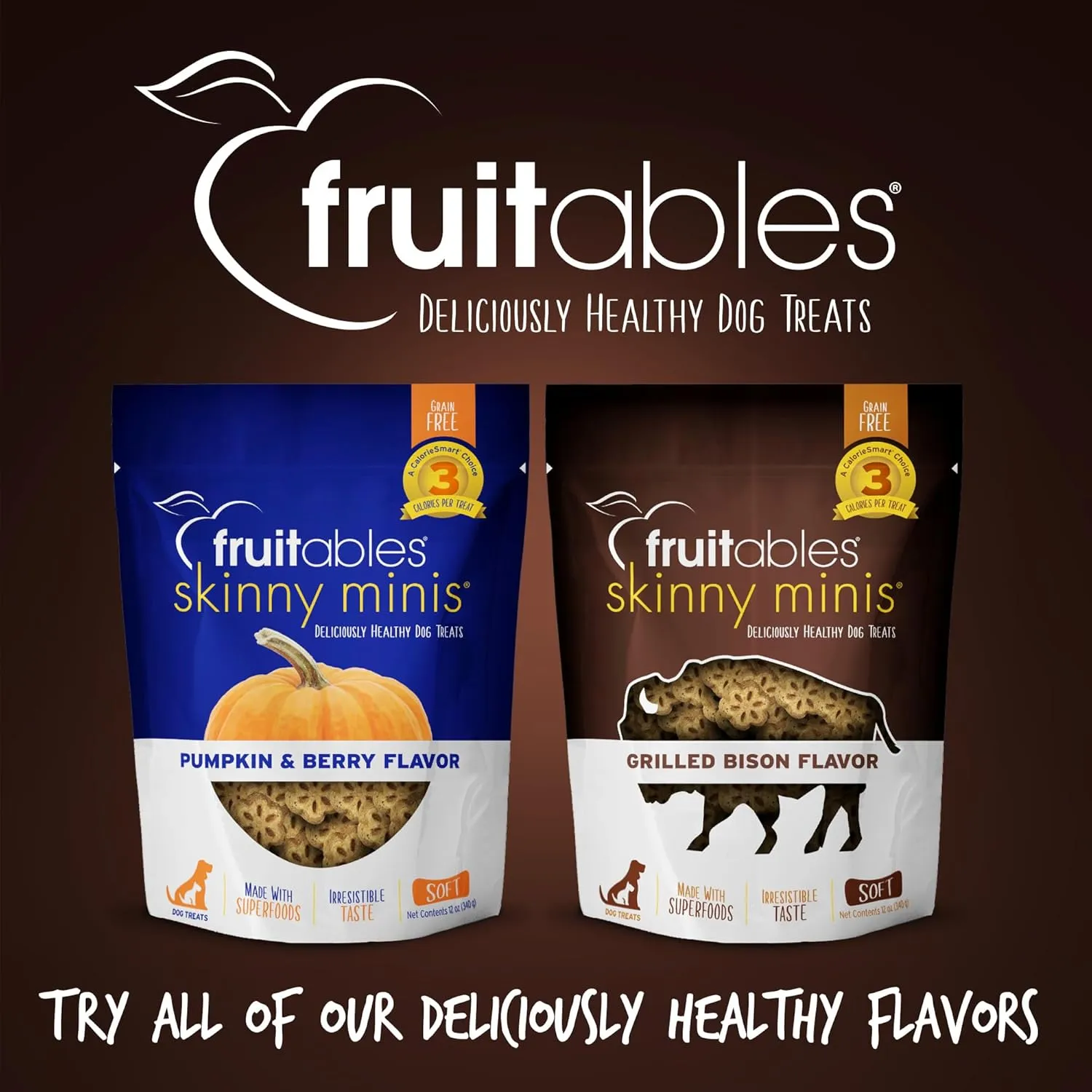 Fruitables Skinny Mini Dog Treats  Healthy Treats for Dogs  Low Calorie Training Treats  Free of Wheat, Corn and Soy  Grilled Bison  USA Made  5 Ounces