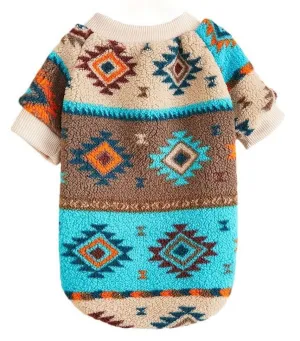 KUTKUT Small Puppy Dog Cat Warm Sweater, Geometric Pattern Breathable Round Neck Flannel Fleece Sweater, Winter Shirt for Yorkii, Maltese, Mini Pom Puppy Cats
