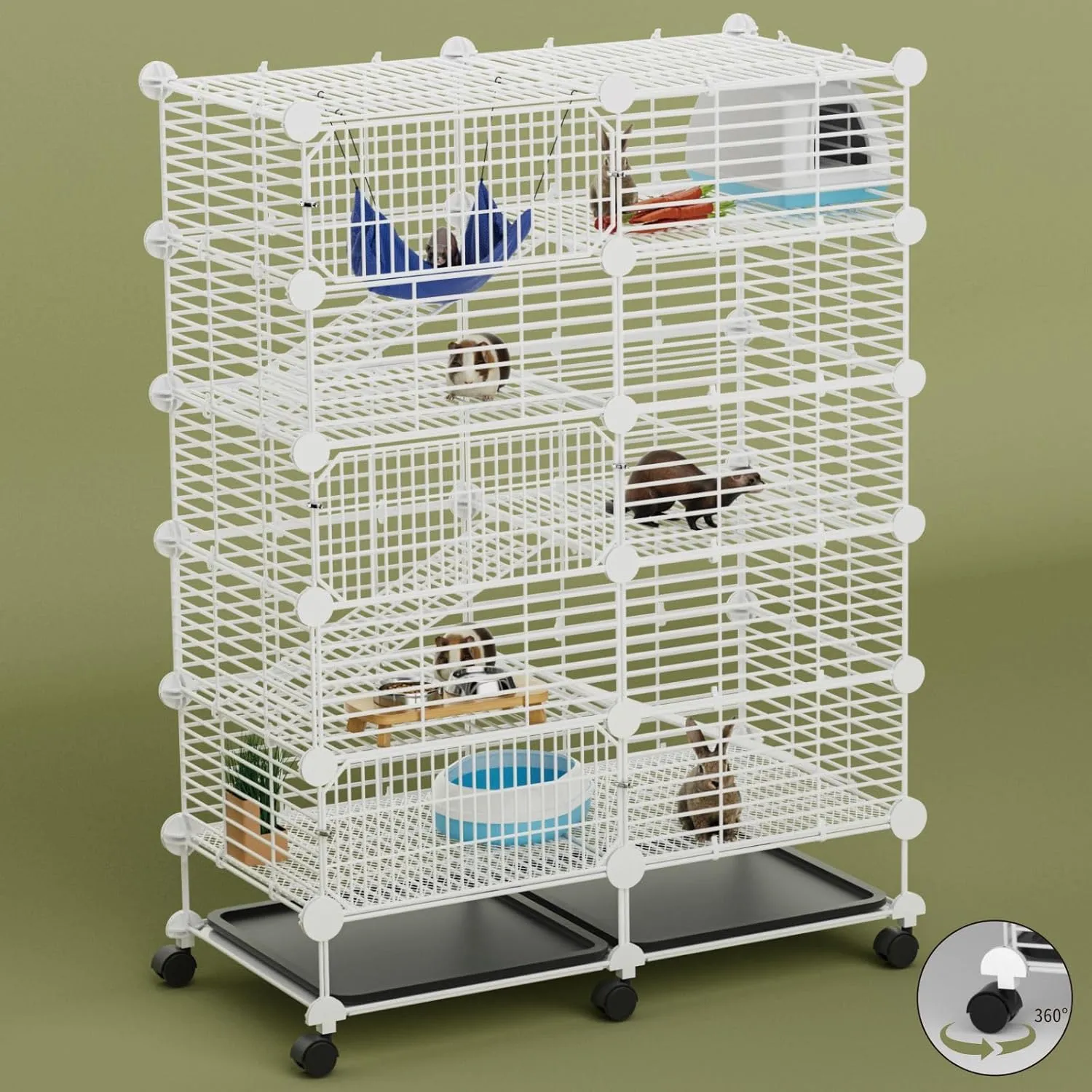 Large Guinea Pig Cages Indoor: 5-Tier C&C Rabbit Cage Small Animal Cage on Wheel with Removable Tray for Bunny Hamster Ferret Rat Chinchilla Hedgehog