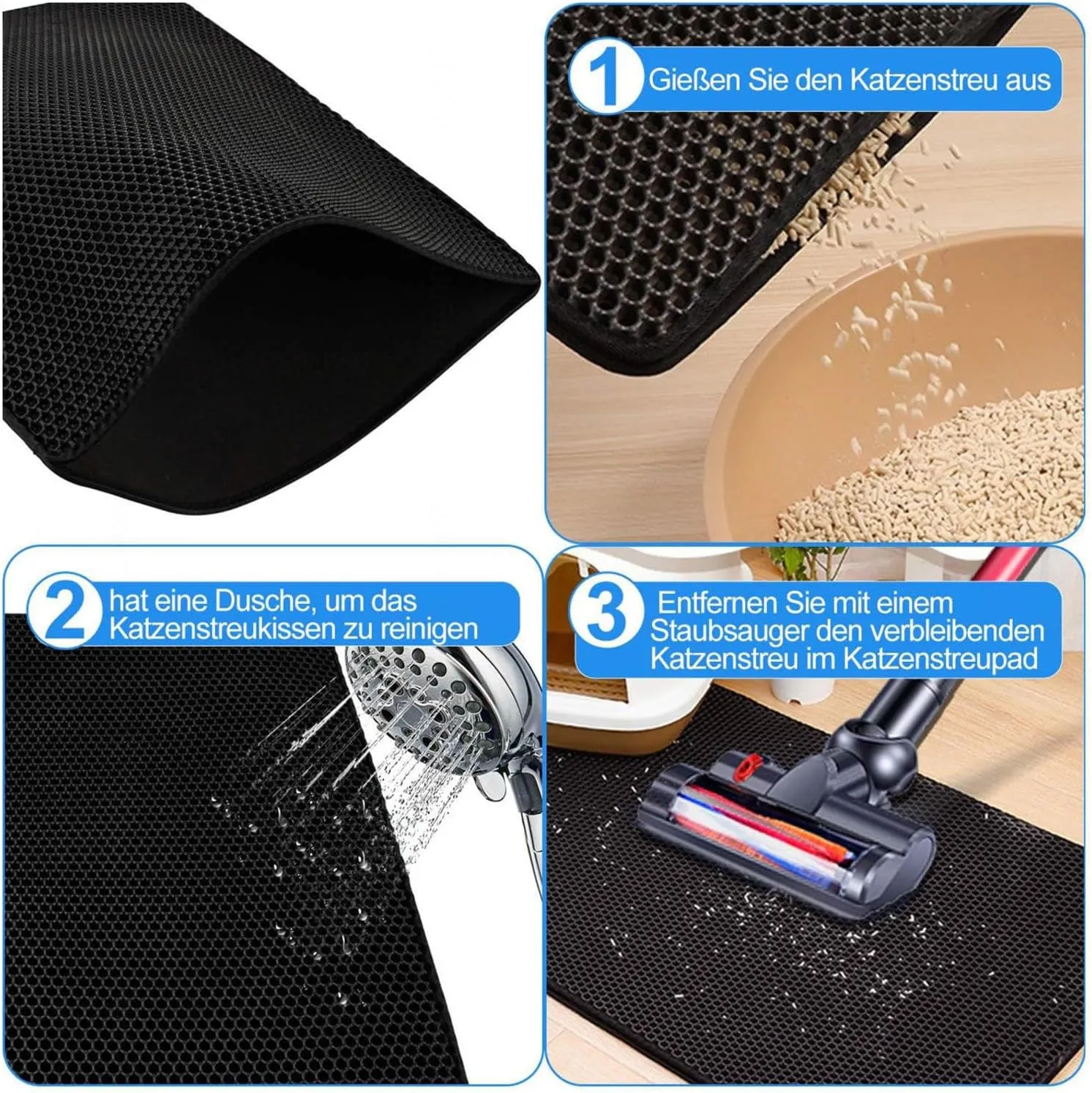 Litter Mat, Honeycomb Double Layer Easy Clean Cat Litter Trap Mat Less Waste,Soft On Paws,Non-Slip, Litter Catcher Mat,Green-M