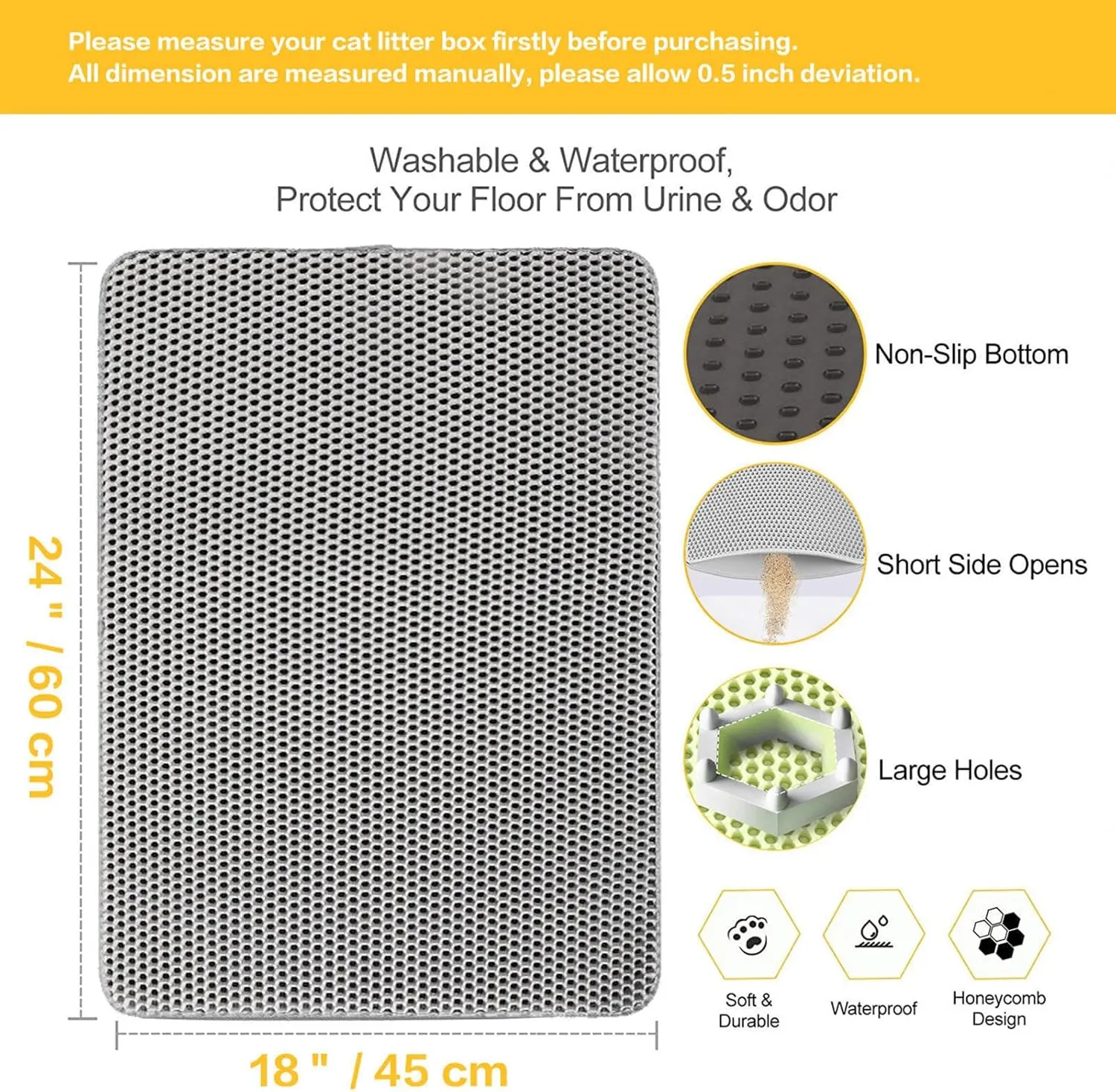 Litter Mat, Honeycomb Double Layer Easy Clean Cat Litter Trap Mat Less Waste,Soft On Paws,Non-Slip, Litter Catcher Mat,Green-M