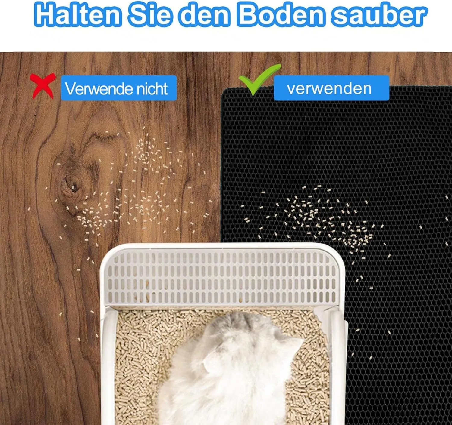 Litter Mat, Honeycomb Double Layer Easy Clean Cat Litter Trap Mat Less Waste,Soft On Paws,Non-Slip, Litter Catcher Mat,Green-M