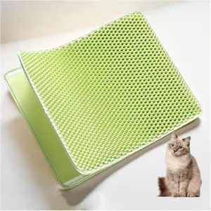 Litter Mat, Honeycomb Double Layer Easy Clean Cat Litter Trap Mat Less Waste,Soft On Paws,Non-Slip, Litter Catcher Mat,Green-M