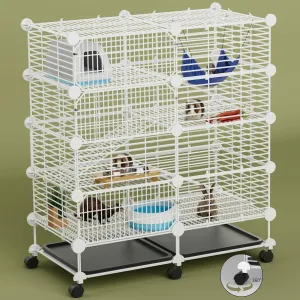 Medium Guinea Pig Cages Indoor: 4-Tier C&C Rabbit Cage Small Animal Cage on Wheel with Removable Tray for Bunny Hamster Ferret Rat Chinchilla Hedgehog