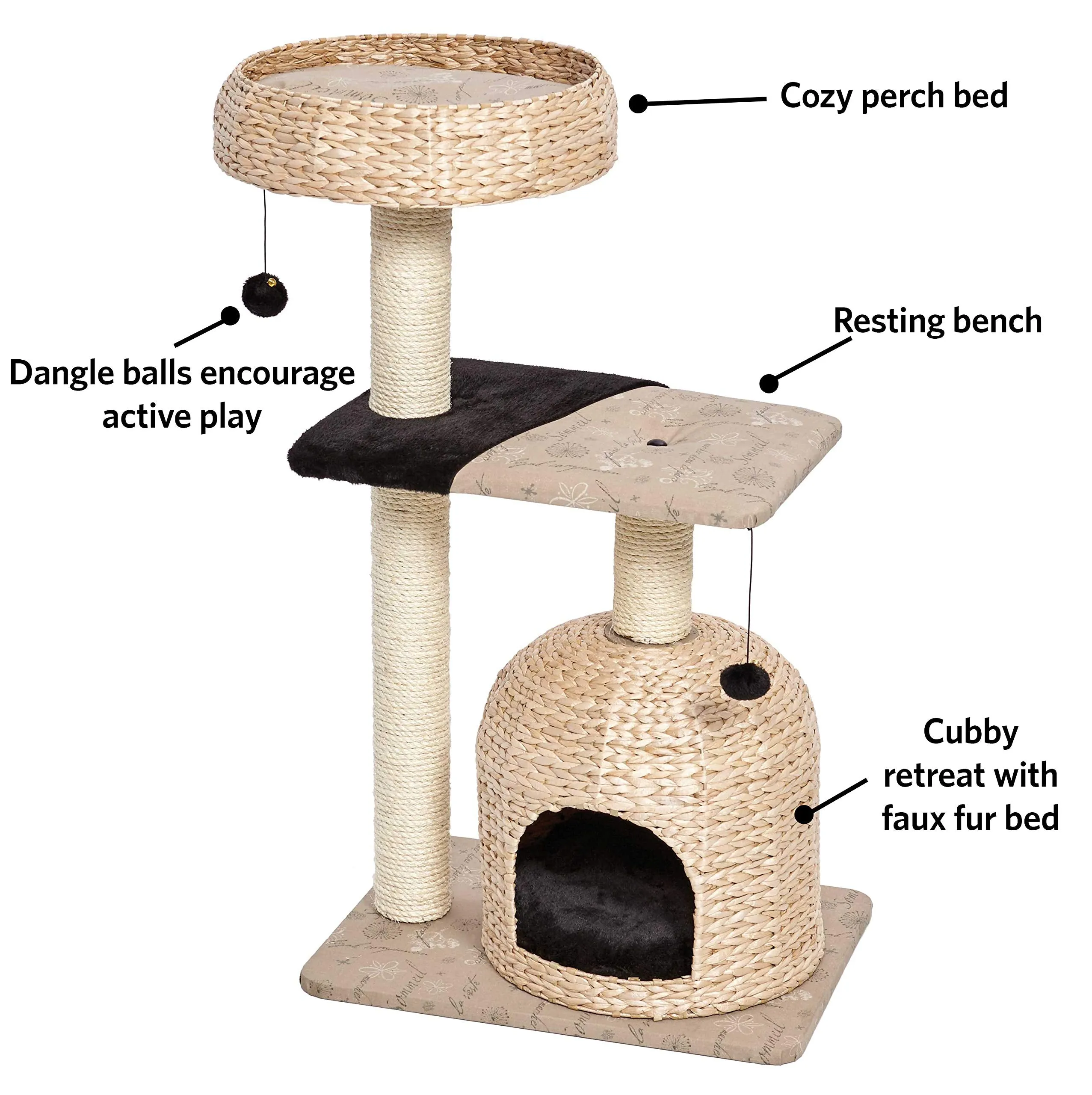 Midwest Nuvo Nest Fine N' Fun Wicker 3-Tier Cat Tree Furniture - Beige