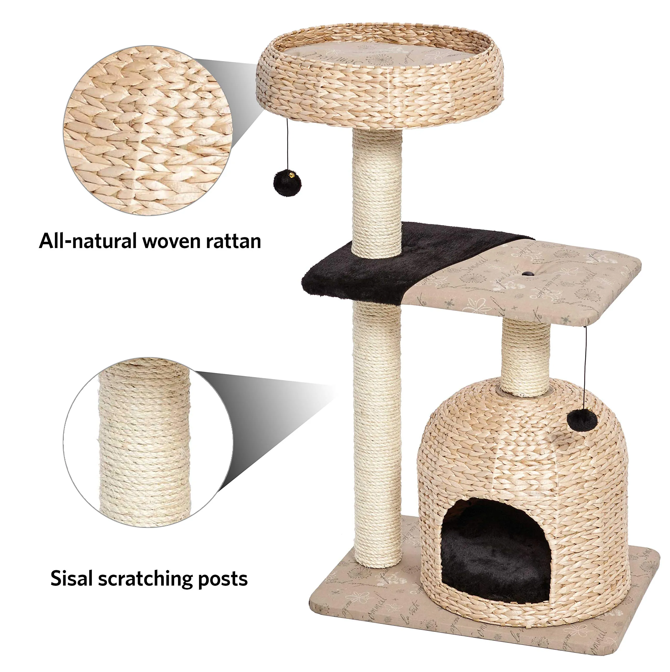 Midwest Nuvo Nest Fine N' Fun Wicker 3-Tier Cat Tree Furniture - Beige