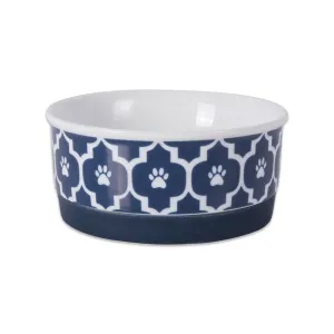 Nautical Blue Lattice Paw Print Single Pet Bowl, Small, 4.25x2"