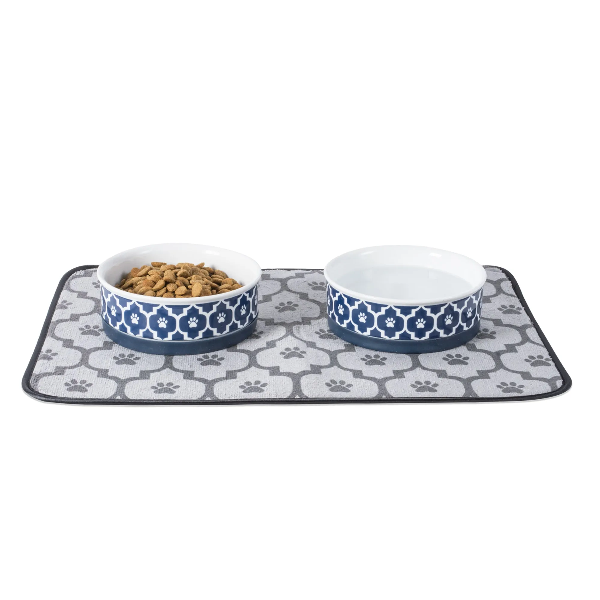 Nautical Blue Lattice Paw Print Single Pet Bowl, Small, 4.25x2"