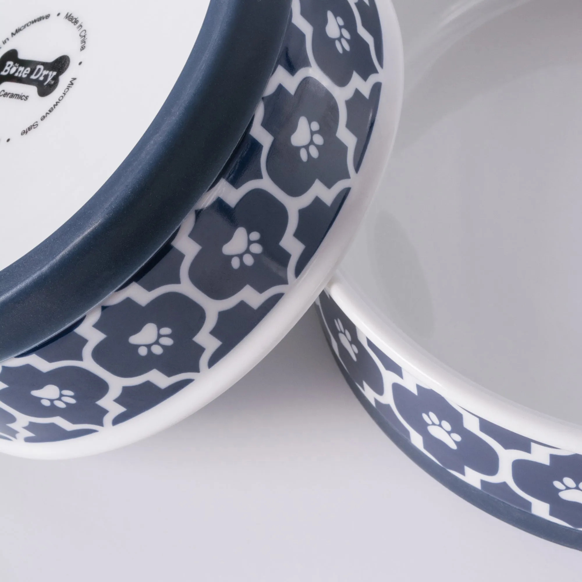 Nautical Blue Lattice Paw Print Single Pet Bowl, Small, 4.25x2"