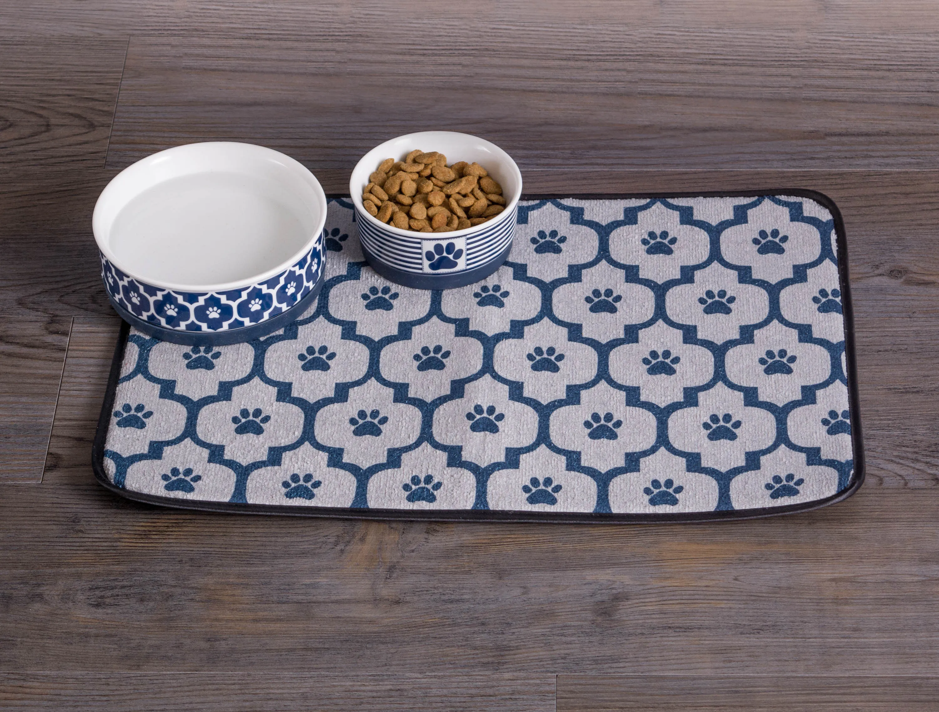 Nautical Blue Lattice Paw Print Single Pet Bowl, Small, 4.25x2"