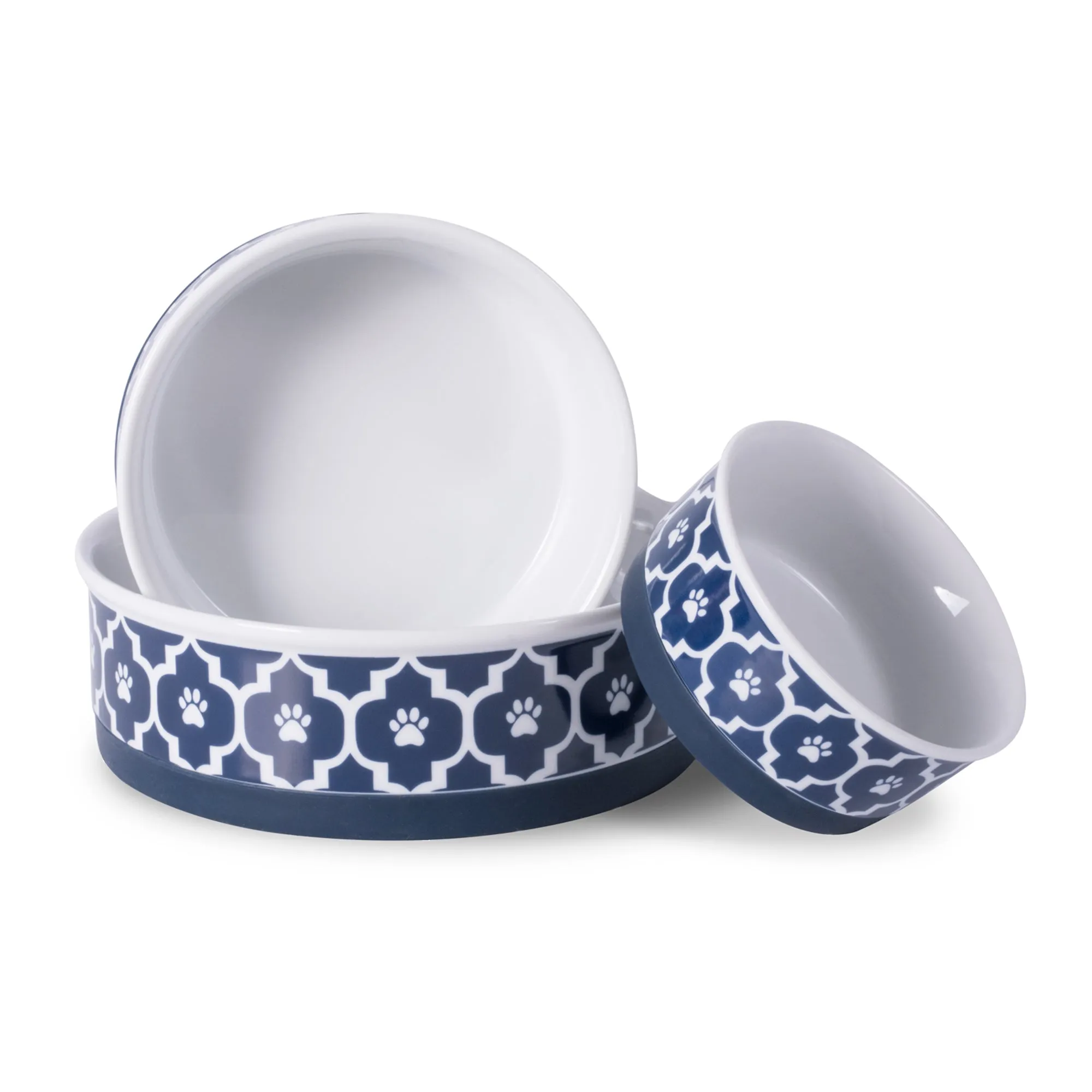 Nautical Blue Lattice Paw Print Single Pet Bowl, Small, 4.25x2"