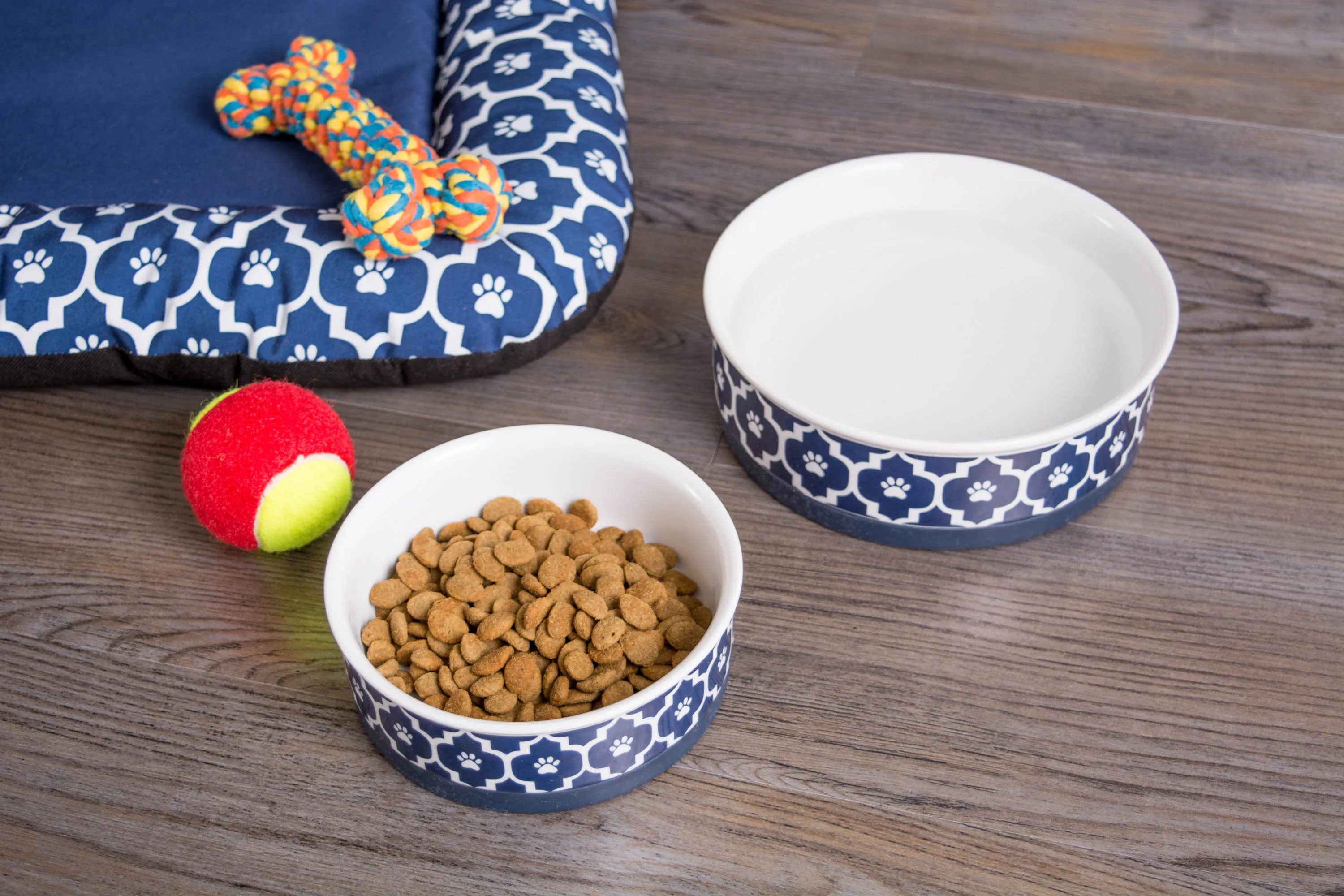 Nautical Blue Lattice Paw Print Single Pet Bowl, Small, 4.25x2"