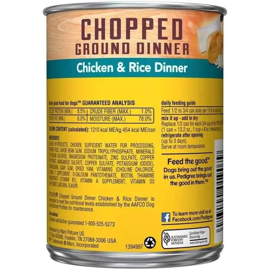 Pedigree Chopped Ground Dinner Chicken & Rice Canned Dog Food 13.2 oz, 12 pk