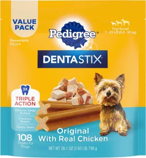 Pedigree Dentastix Small and Toy Breed Dog Treats, Original Flavor, 1.63 lb. Bag (108 Treats)