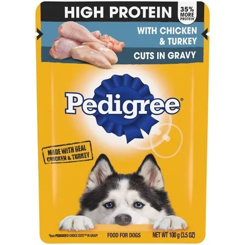 Pedigree Pouch High Protein Chicken and Turkey Wet Dog Food - 3.5 oz - Case of 16