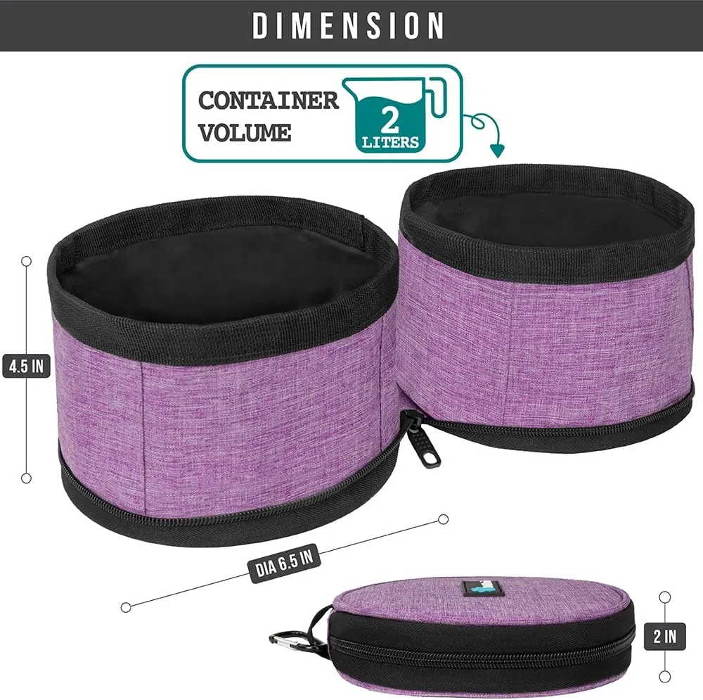 PetAmi Collapsible Dog Food and Water Bowls, 2 Travel Bowls Kit, Portable Pet Dish No Spill, Foldable Lightweight BPA Free Leakproof, Camping Hunting Hiking Walking Outdoor Gear Accessories, Purple