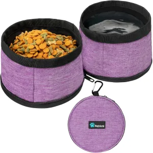 PetAmi Collapsible Dog Food and Water Bowls, 2 Travel Bowls Kit, Portable Pet Dish No Spill, Foldable Lightweight BPA Free Leakproof, Camping Hunting Hiking Walking Outdoor Gear Accessories, Purple