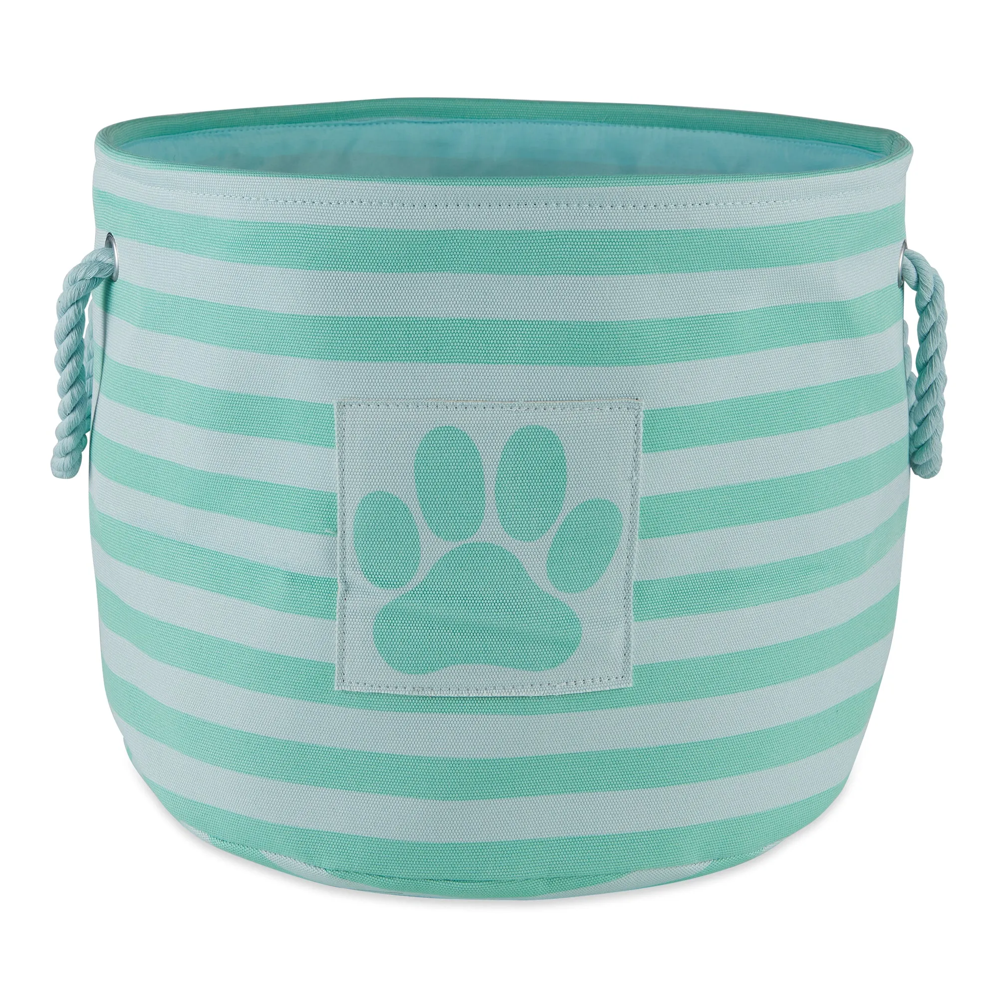 Polyester Pet Bin Stripe With Paw Patch Aqua Round Large 15X18X18