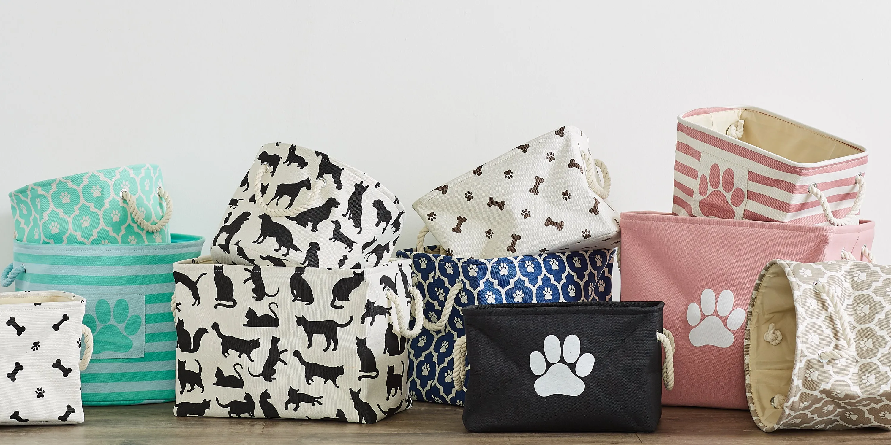 Polyester Pet Bin Stripe With Paw Patch Aqua Round Large 15X18X18