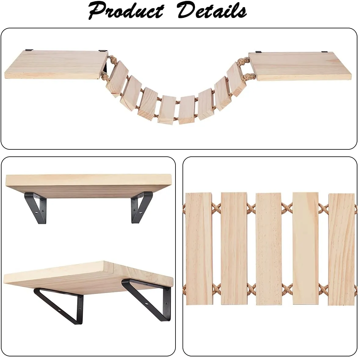 Purife Handcrafted Wall Mounted Cat Shelves, Cat Wall Furniture Set, Cat Wall Bridge Shelf & Perch, Cat Climbing Wall Steps Ladder Cat Hammock Bed